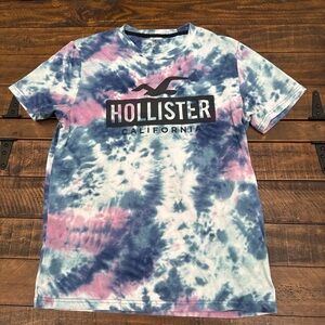 Hollister Blue and Pink Tie-Dye Tee